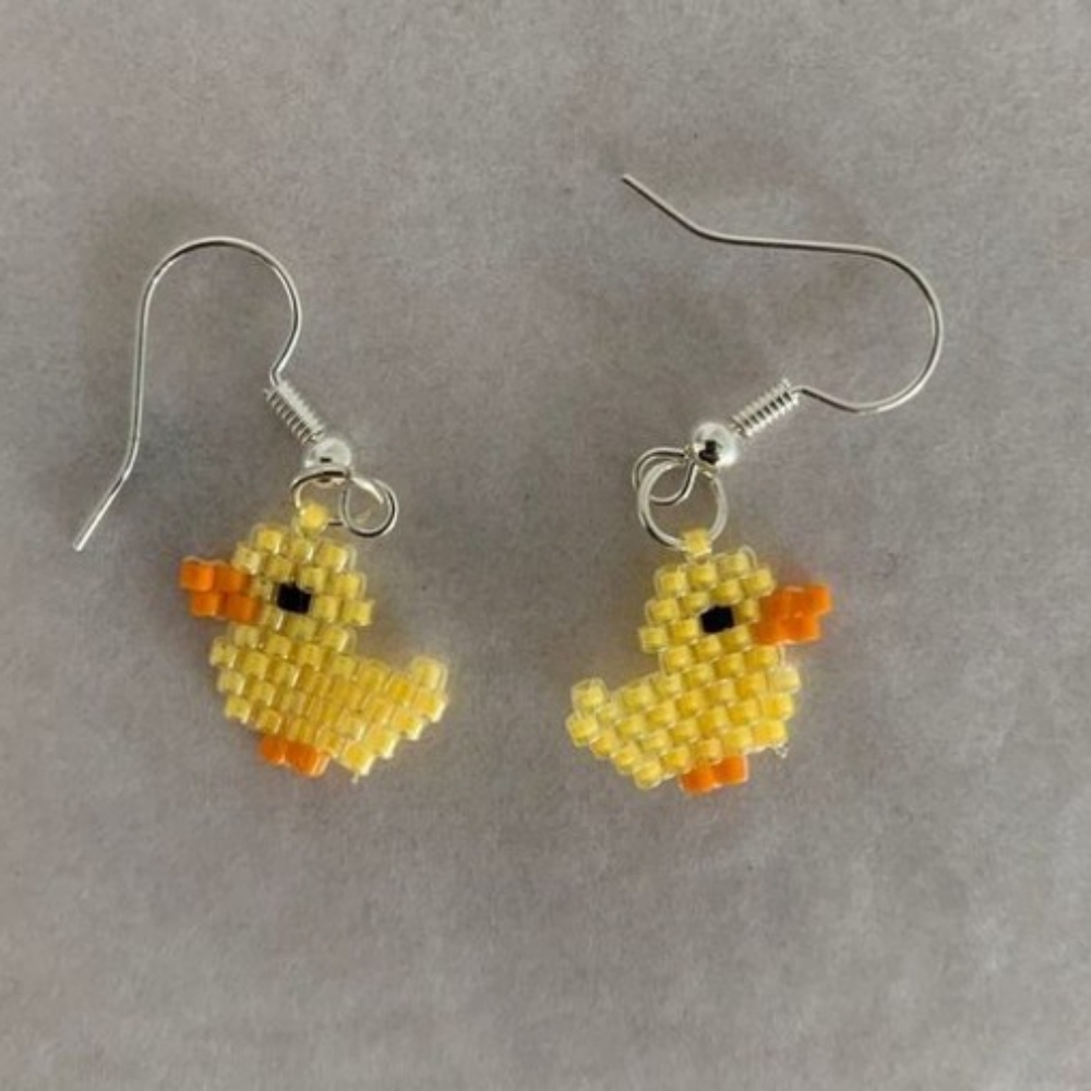 Flat Beaded duck Earrings